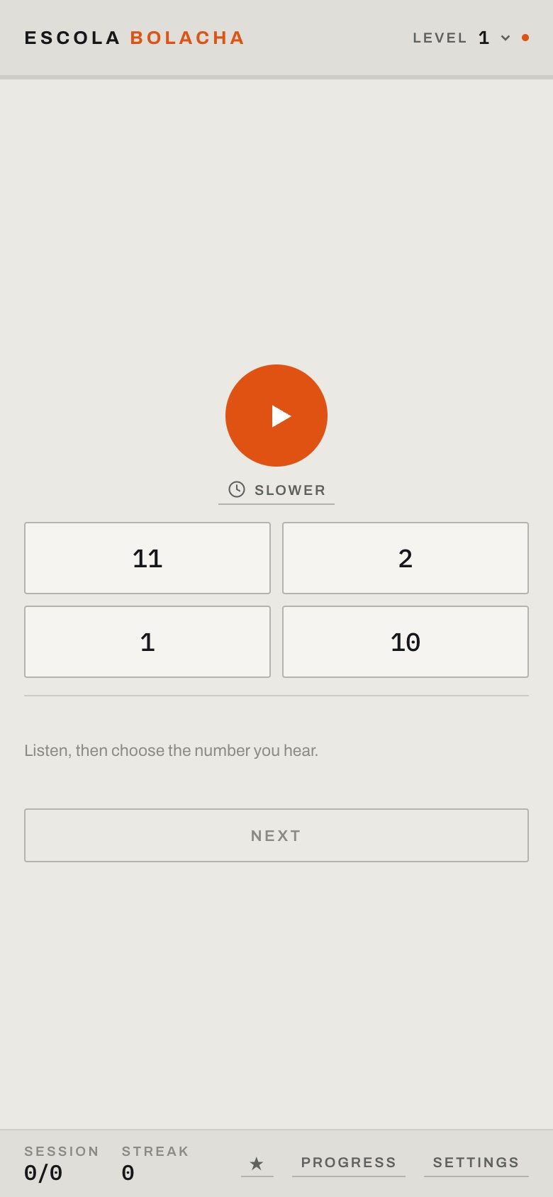 A listening question: play the number, then choose 11, 2, 1 or 10.